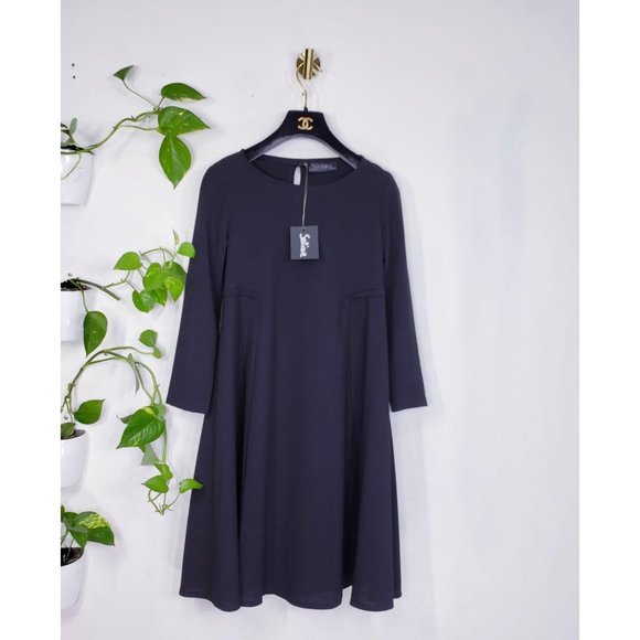 NWT Satine Black Fit and Flare Maternity Dress SMALL 3/4 Long Sleeves‎ Cocktail - Picture 1 of 10
